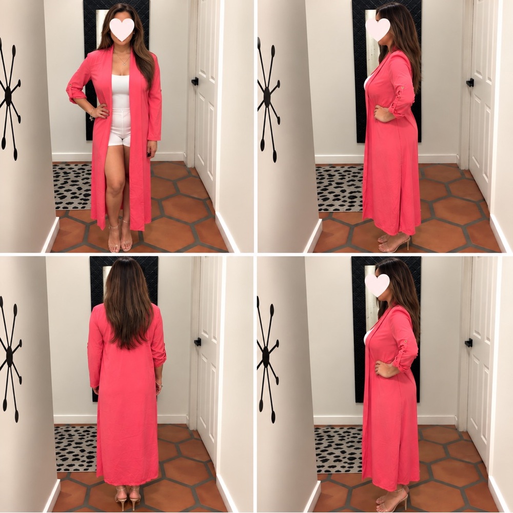 Bright Pink Longline Open-Front Duster Cardigan